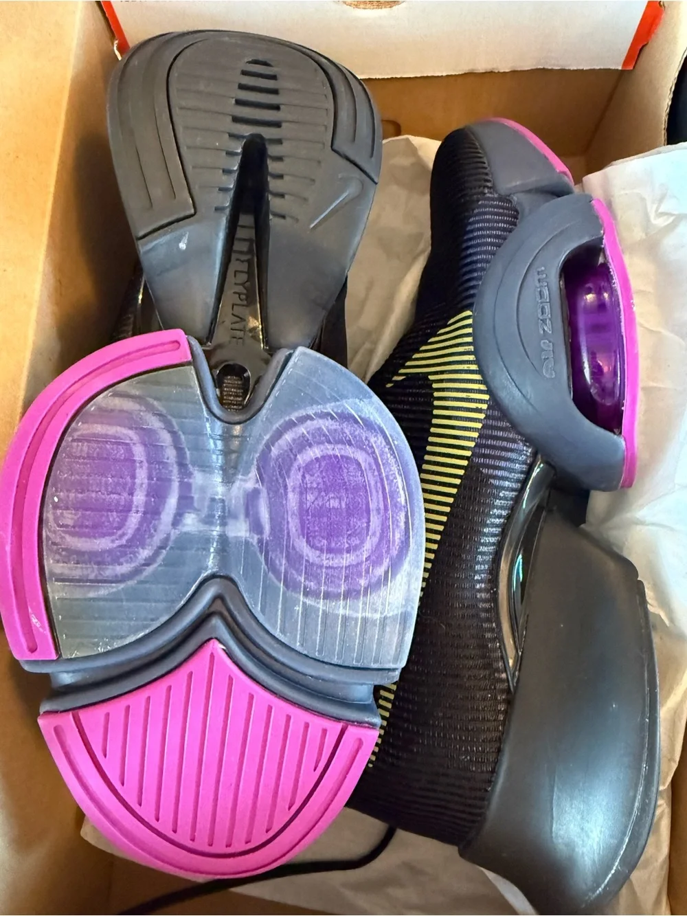 Nike Women’s Air Zoom Super Black Athletic Shoes with Yellow and Pink Accents